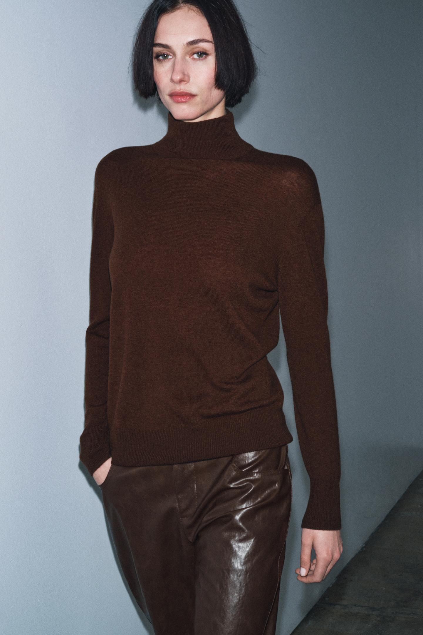 Женский свитер Zara 100% Extra Soft Wool Jumper, цвет: Коричневый — фото 2
