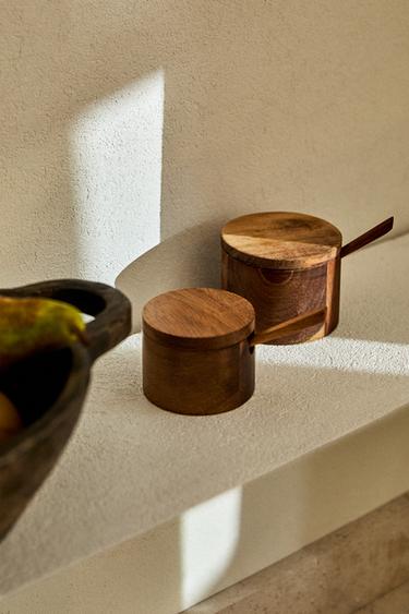 WOODEN SUGAR BOWL WITH SPOON - Light beige by Zara