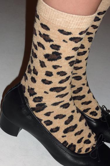 ANIMAL PRINT JACQUARD SOCKS — taupe brown 2