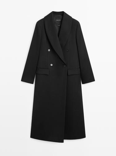 Manteau long croisé 100 % laine - Noir de Zara