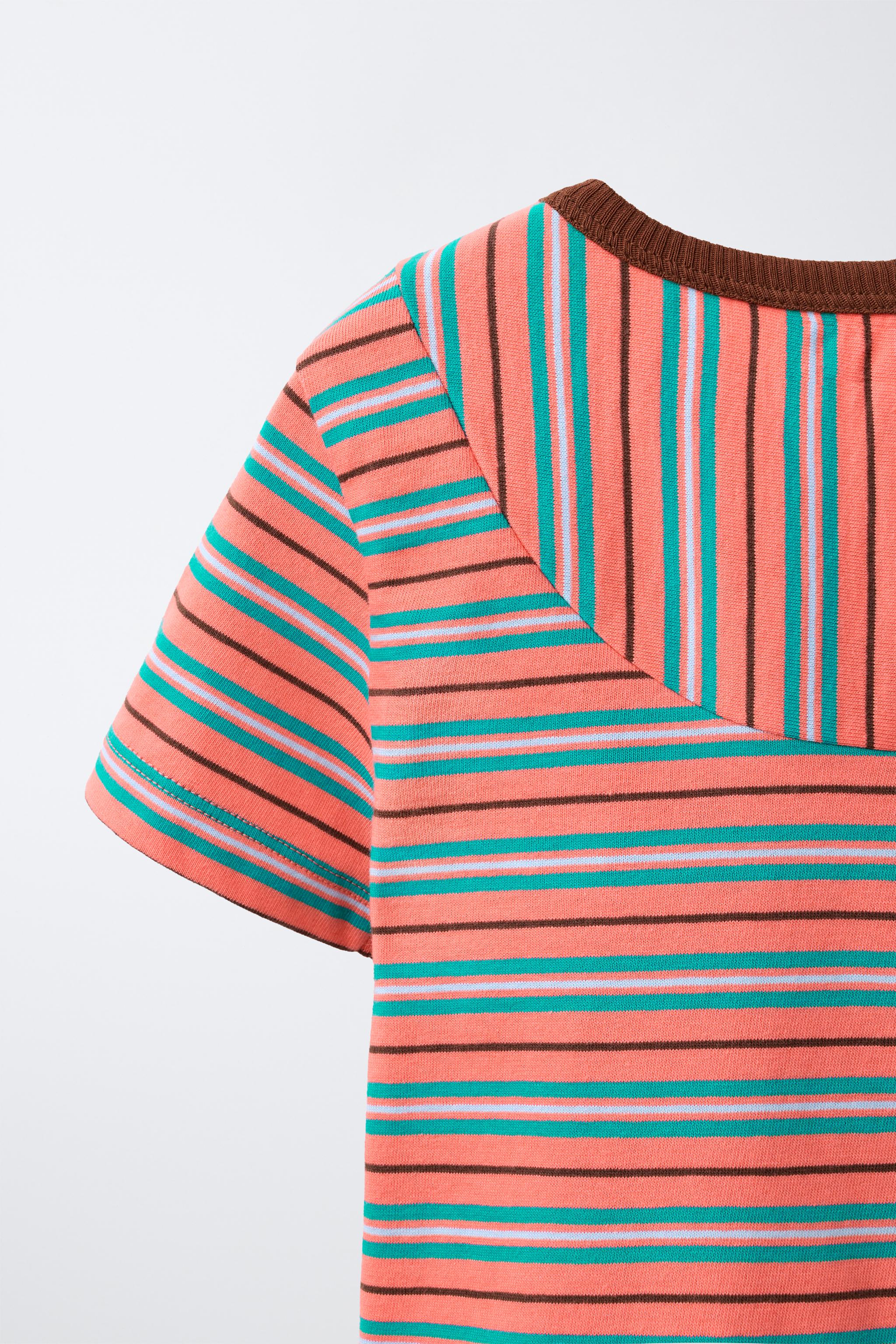 Детские футболки Zara CONTRAST STRIPE T-SHIRT — фото 4
