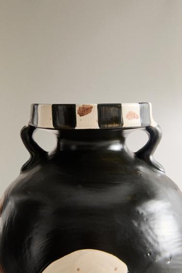 VASE GRÈS PEINT - Marron / Écru de Zara - Image 4