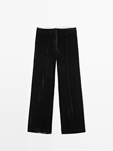 Pantalon large en velours - Noir de Zara - Image 0