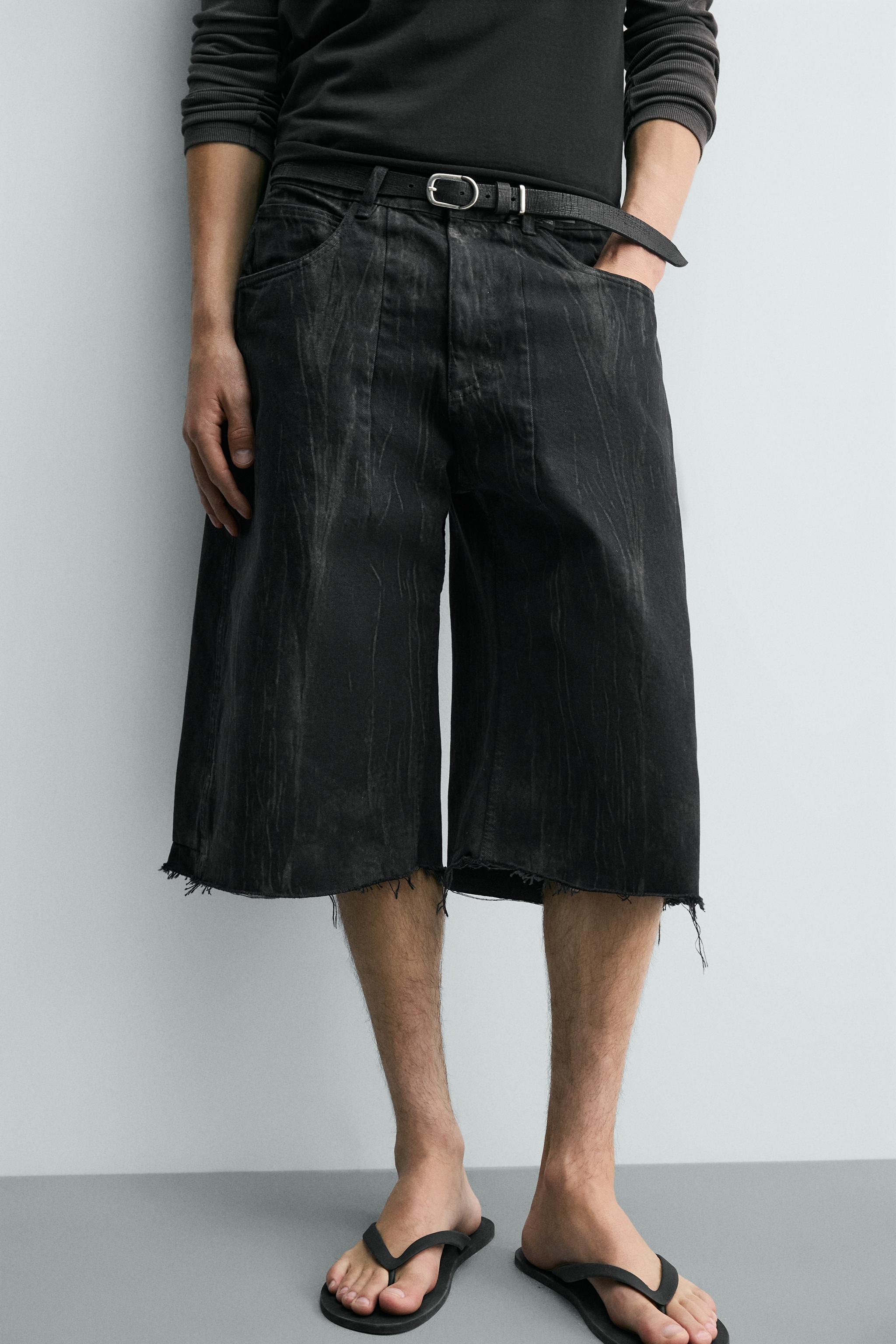 WASHED PRINT DENIM JORTS