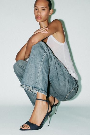 Zara HIGH-HEELED DENIM SANDALS - Blue - Image 0