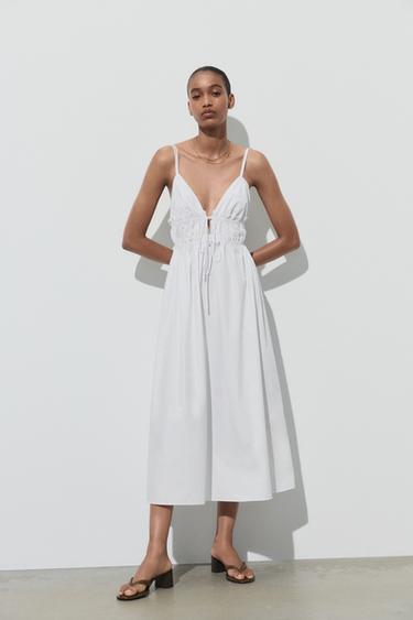 STRAPPY POPLIN MIDI DRESS - White by Zara - Image 0