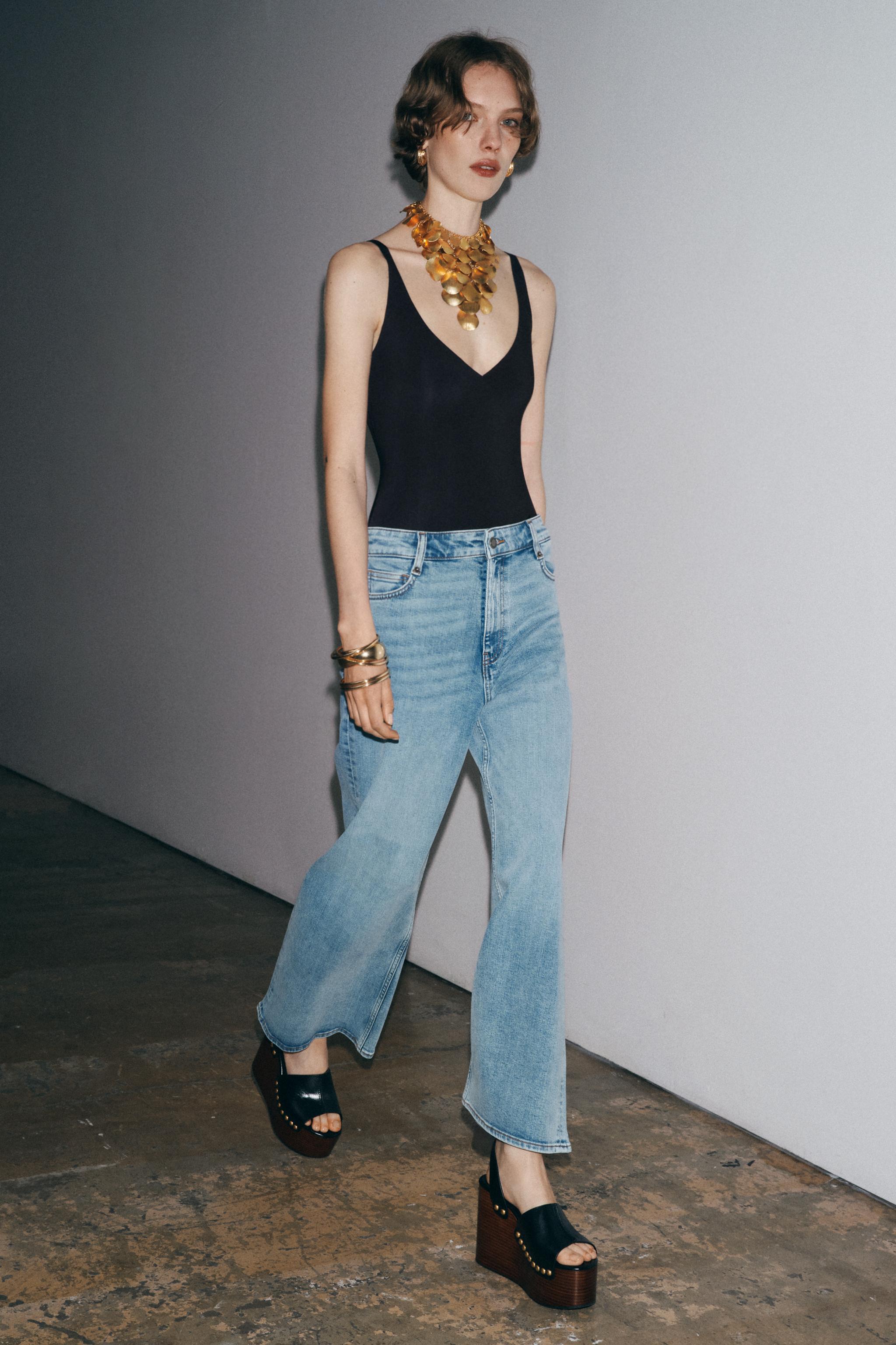 ZARA 新品 アニマルプリントリラックスフィットハイライズジーンズ 34 ZARA ザラ リラックスフィットミッドライズフォールドアップ