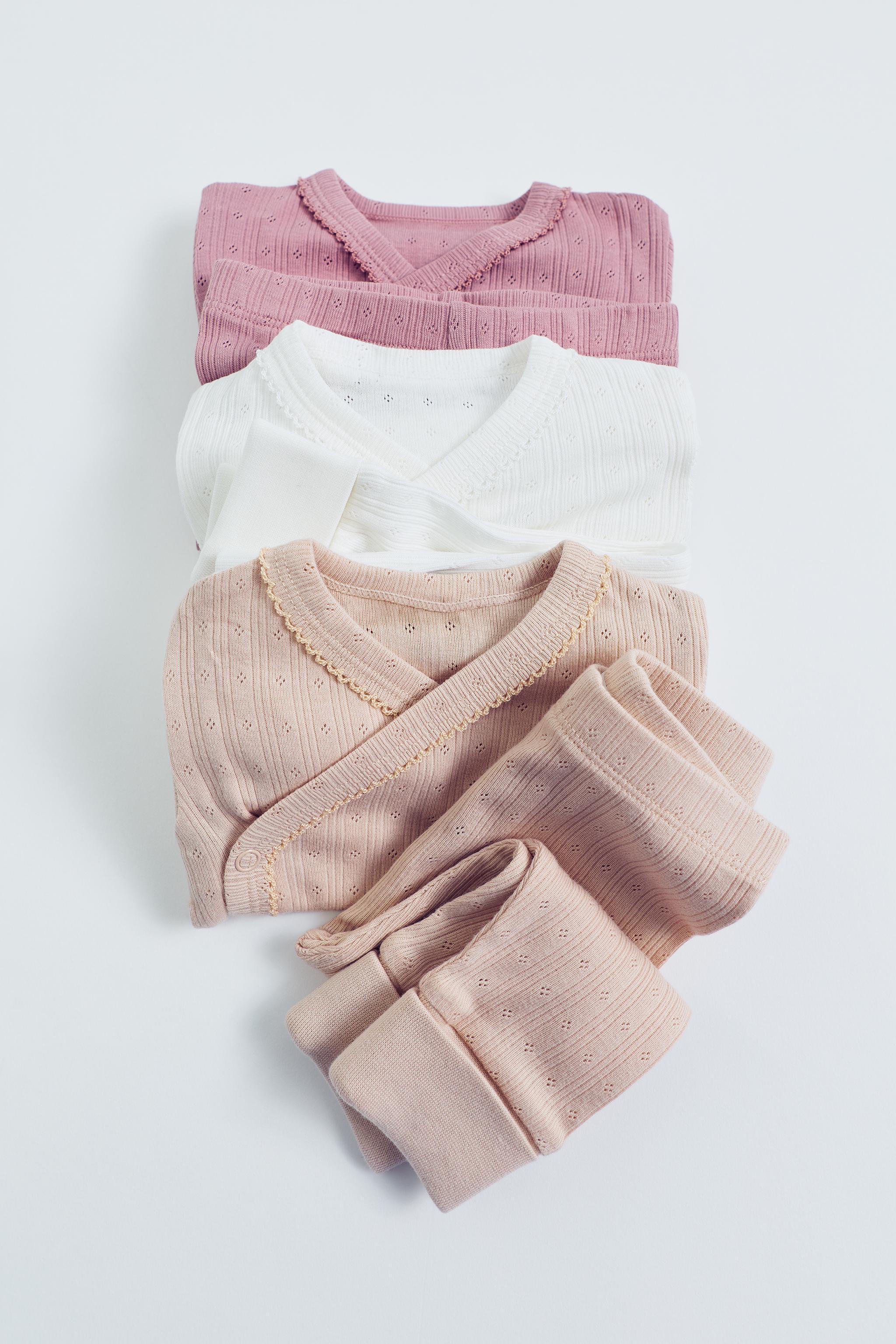 Three-Pack Pointelle Crossover Bodysuits — Pink