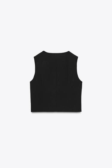 GILET COURT À BOUTONS DORÉS - Noir de Zara - Image 5
