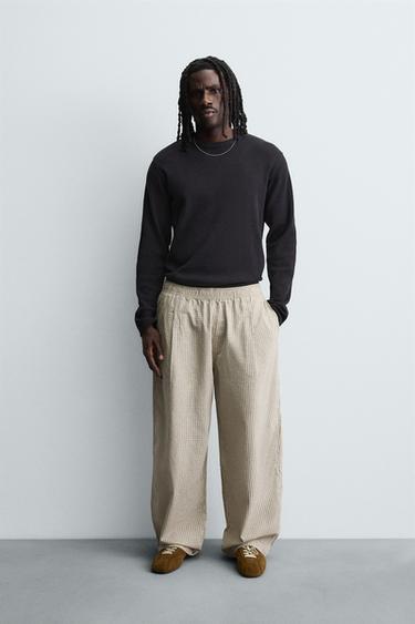 BALLOON FIT PLEATED TROUSERS - Ecru / Black by Zara - Image 0