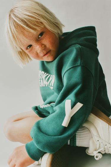 Zara Orta-yeşil - BASKILI KAPÜŞONLU SWEATSHIRT