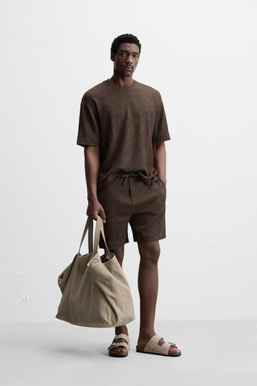 Zara RELAXED FIT JACQUARD SHORTS - Dark brown