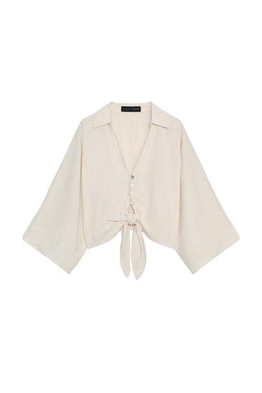 CROCHET TRIM KNOT SHIRT