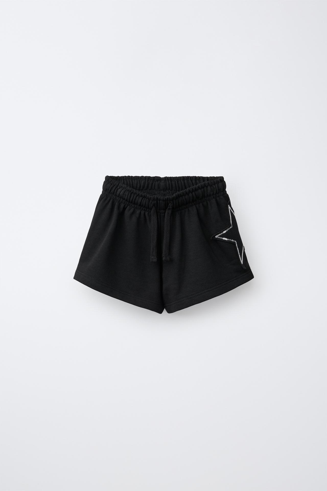 SEQUIN NUMBER PATCH SHORTS — Black