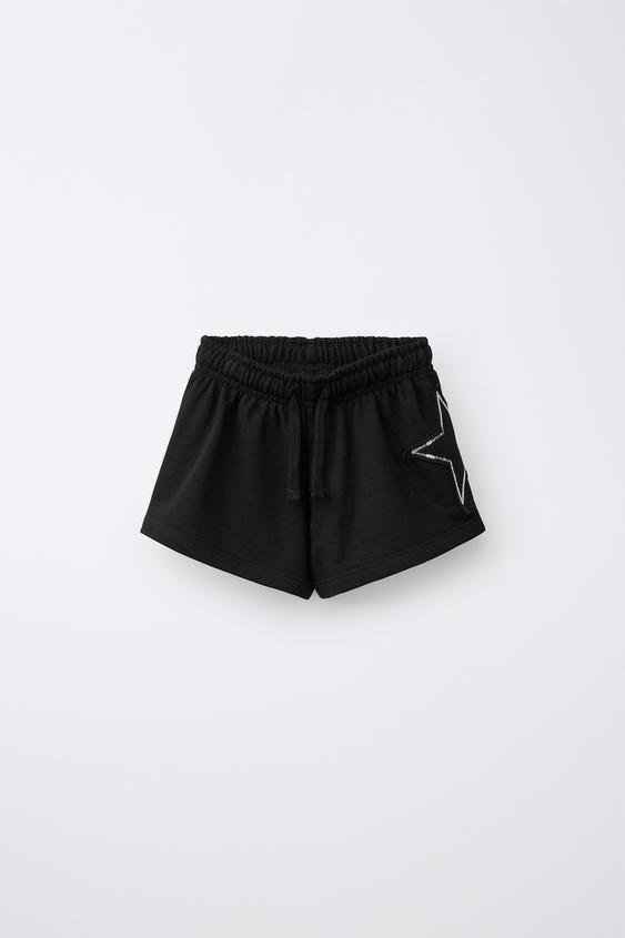 Zara SEQUIN STAR PATCH SHORTS - Black - Image 0