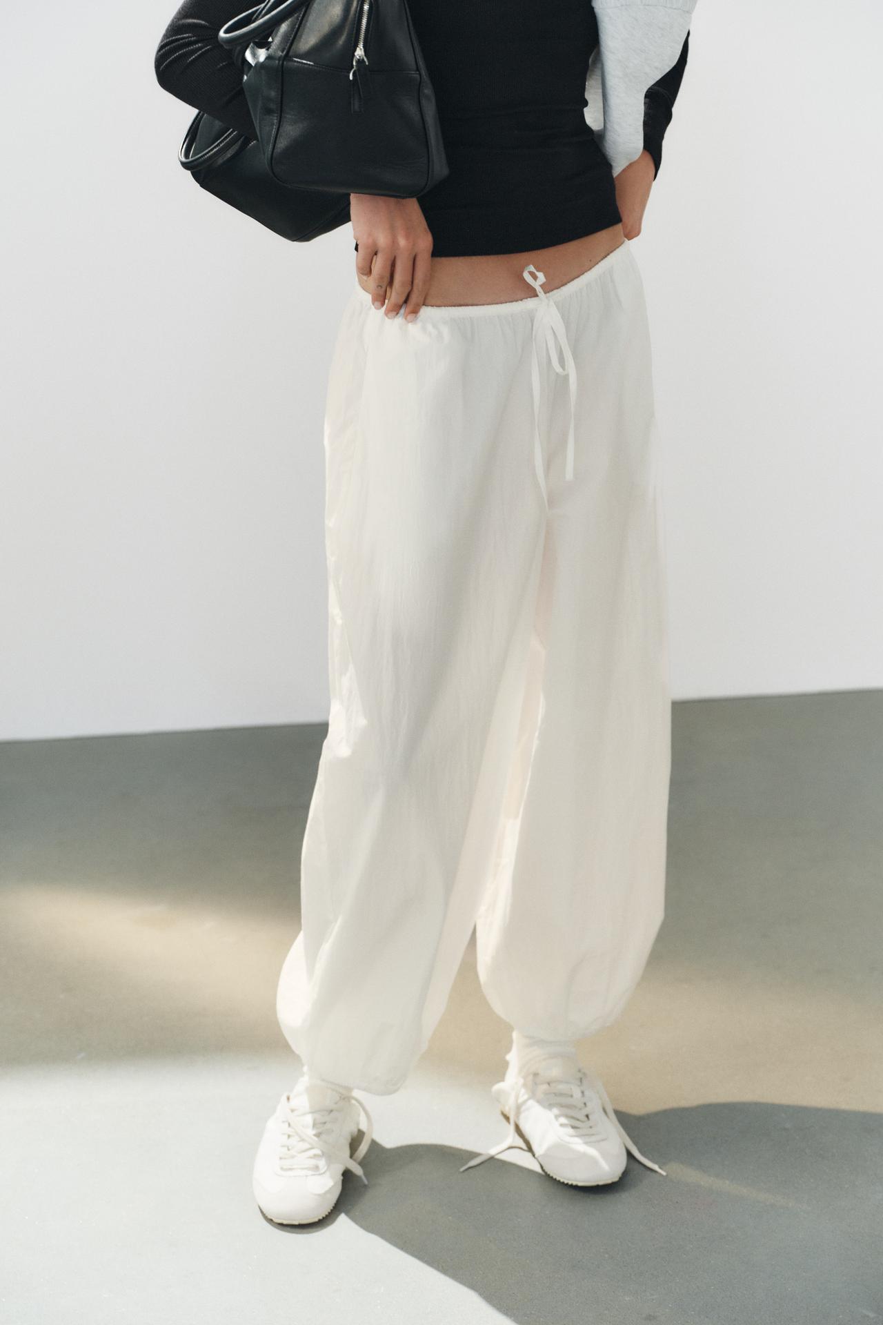 ELASTICATED TECHNICAL FABRIC PANTS — White