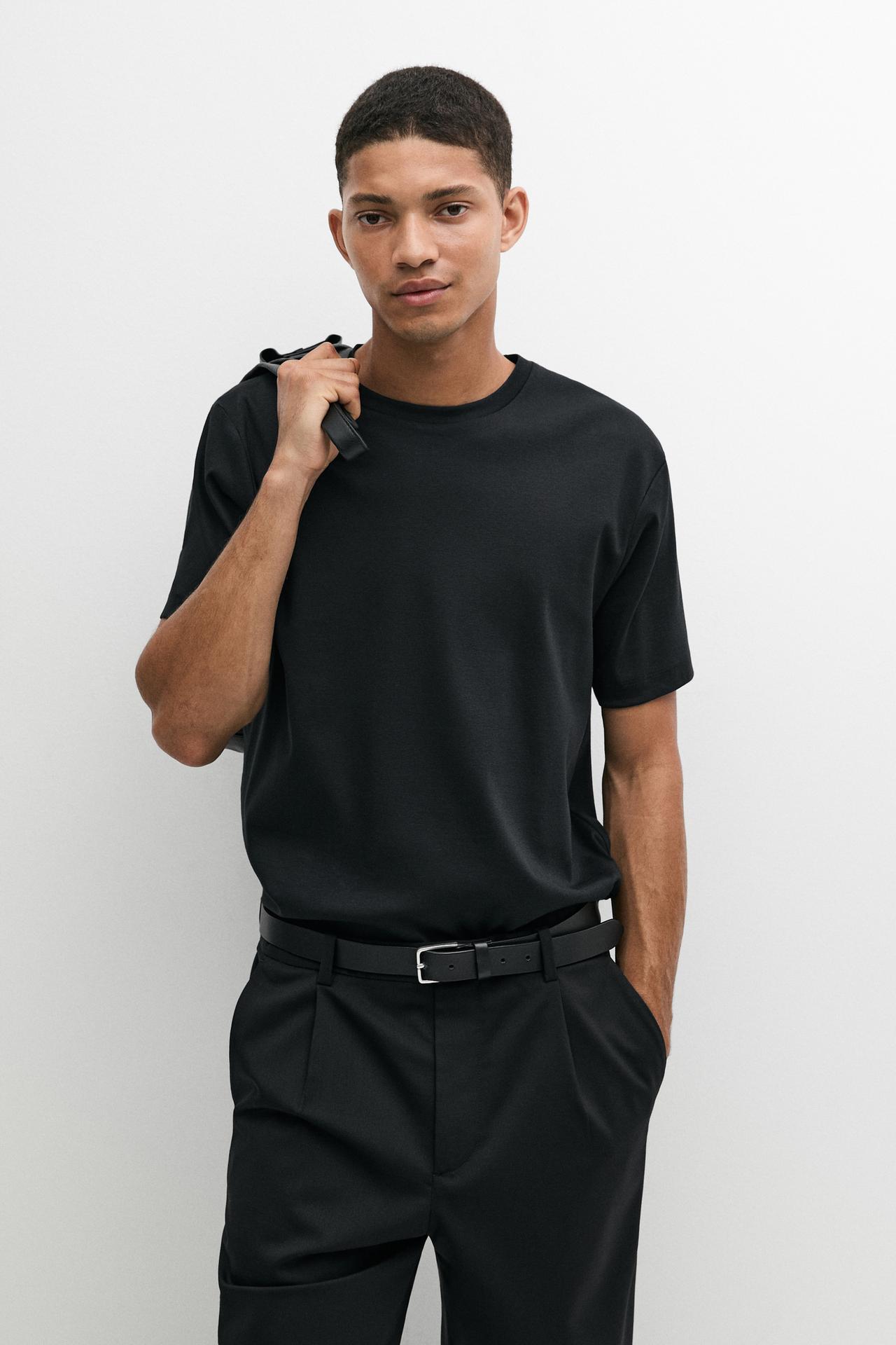 100% mercerised cotton ribbed T-shirt — Black