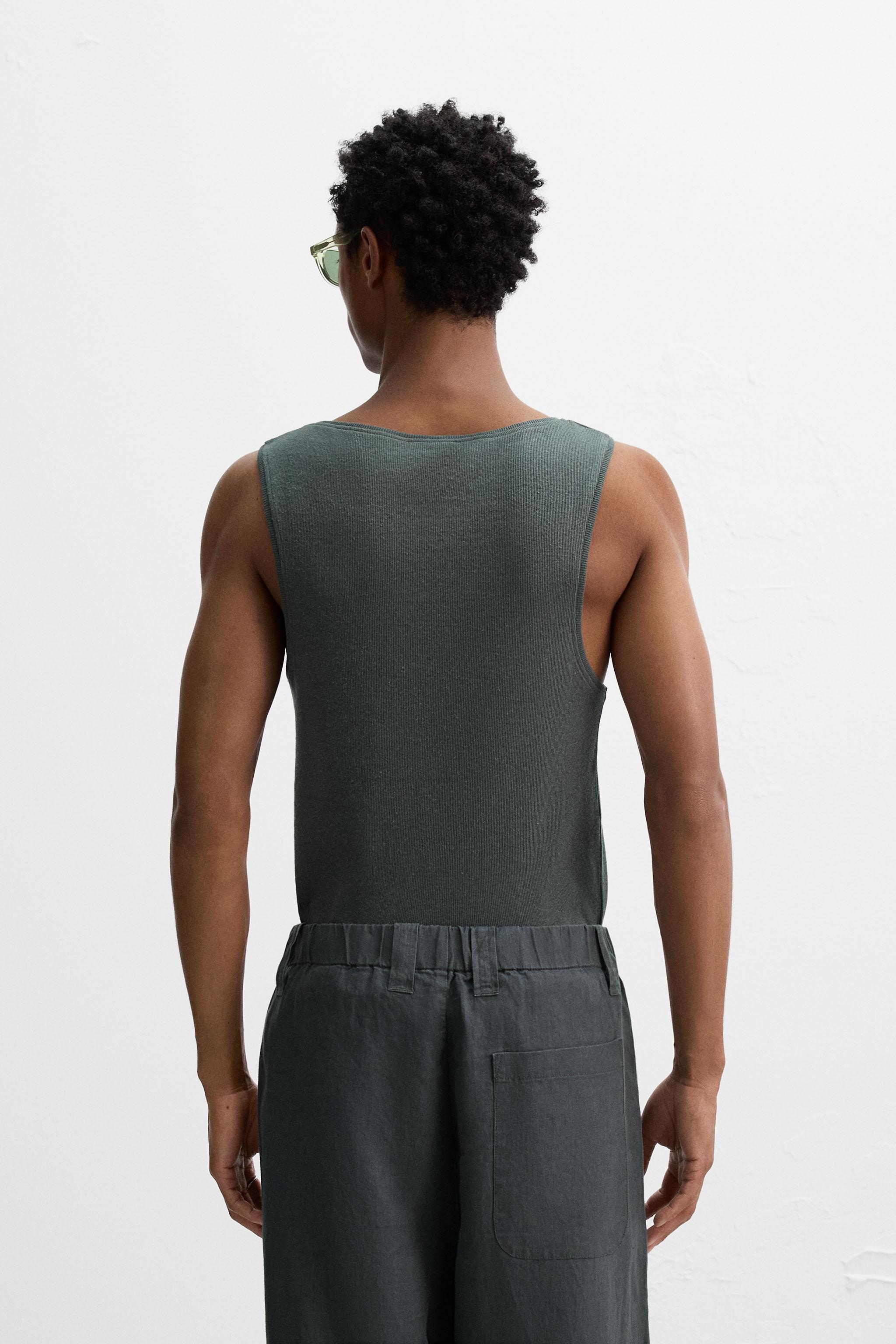 ★ドイツ発*ZARA*新作*ヘンプコットンリブタンク/ANTHRACITE★ コットンリブタンクトップ - ヘンプ - カーボングレー | ZARA