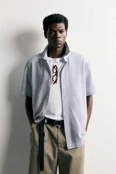 REGULAR FIT TEXTURED SHIRT - Navy / White by Zara