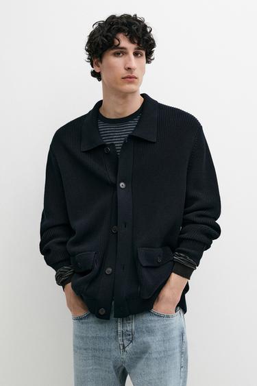 Zara Cotton knit cardigan with pockets - Navy blue