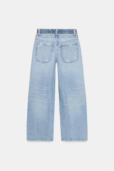 JEANS TRF DROITS DOUBLE TAILLE MI-HAUTE - Bleu ciel de Zara - Image 7