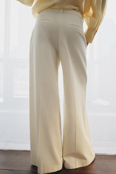 Zara ZW COLLECTION PLEATED WIDE LEG PANTS - Ecru