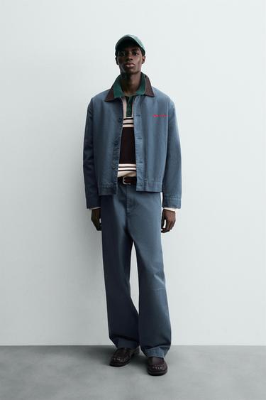 WASHED JACKET WITH CONTRAST COLLAR - Pastel blue by Zara - Image 0