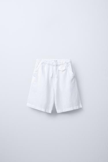 BERMUDA CON LINO - Blanco de Zara