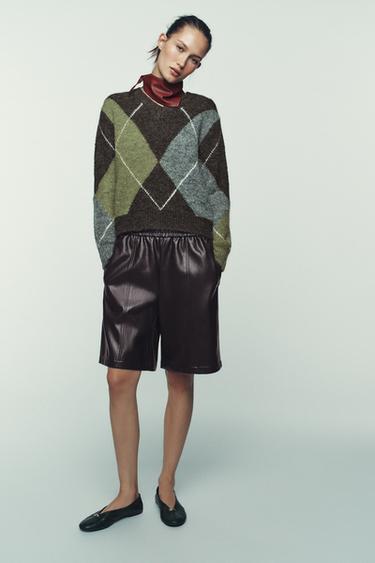 Zara FAUX LEATHER SHORTS - Dark brown