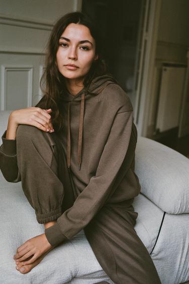 PANTALÓN PUÑO BÁSICO - Visón oscuro de Zara