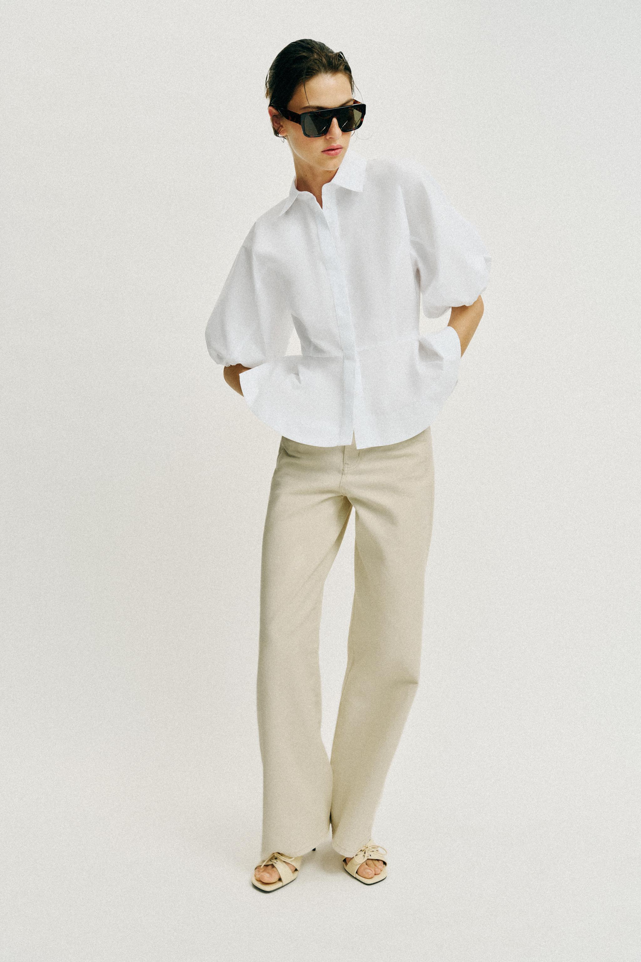 PEPLUM SHIRT WITH PUFF SLEEVES