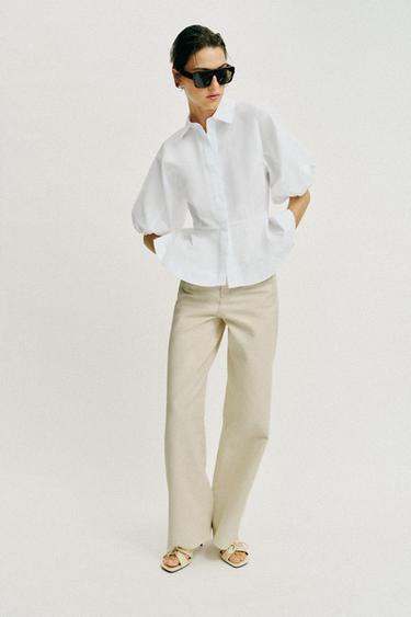 PEPLUM PUFF SLEEVE SHIRT - White by Zara - Image 3