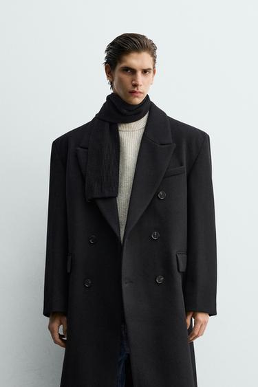 MANTEAU CROISÉ OVERSIZE FIT MÉLANGE LAINE - Noir de Zara