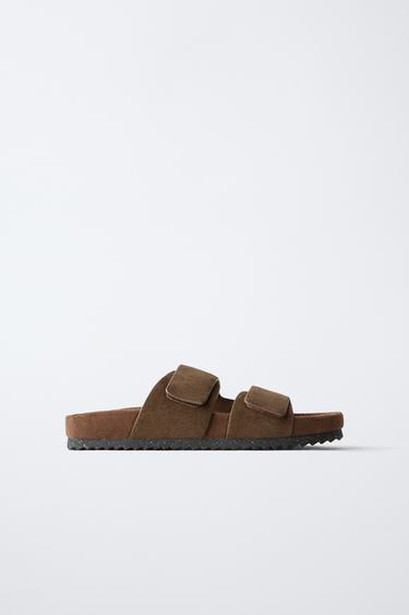 Zara LEATHER SANDALS - Brown