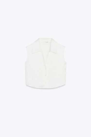 Zara SATIN CROP TOP - White