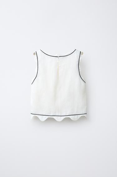 TOP FESTONNÉ LISERÉS CONTRASTE - Écru de Zara - Image 1