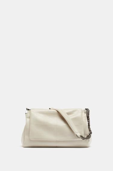 Zara ROCK STYLE FLAP SHOULDER BAG - Ecru