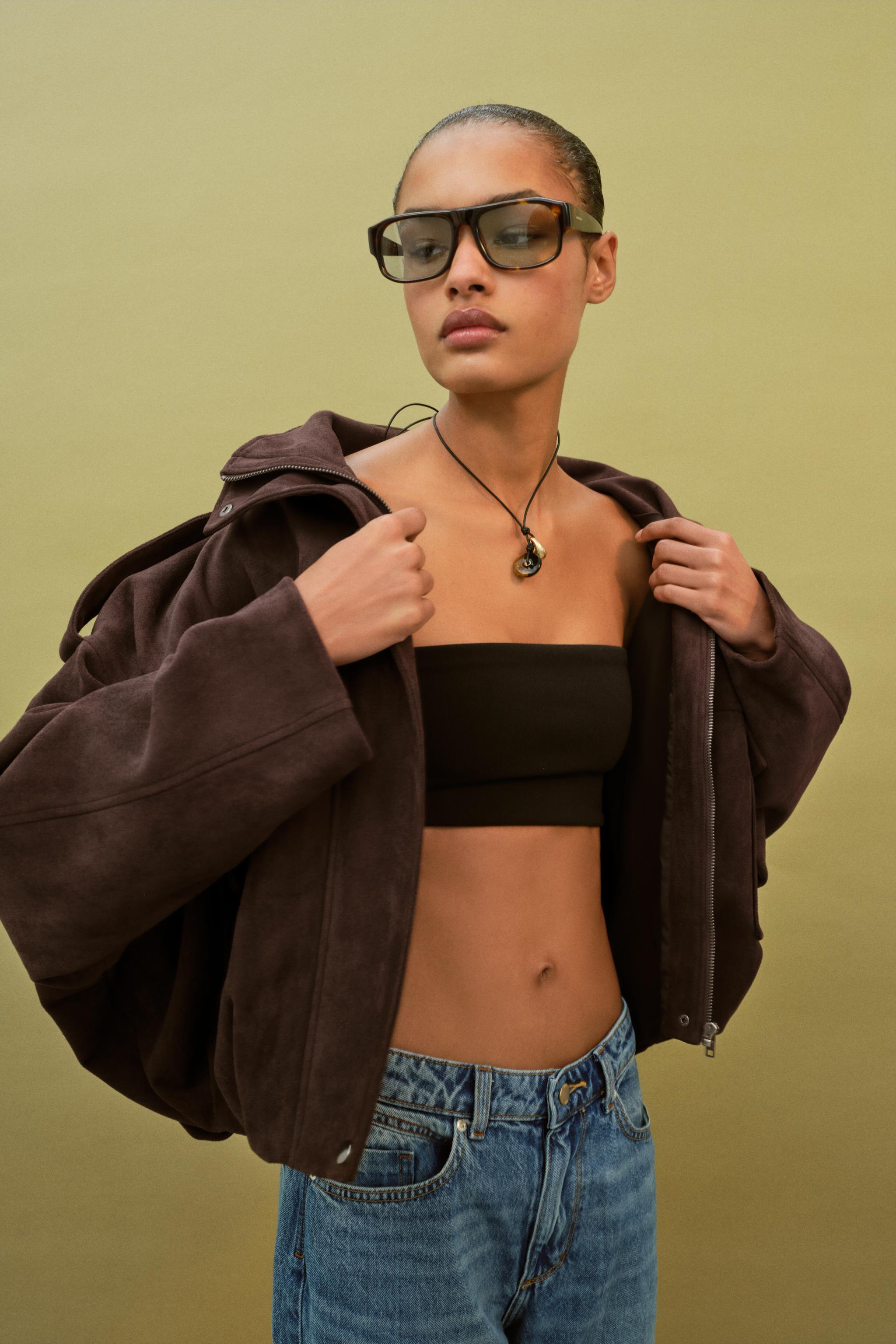 フェイクレザー ストラップジャケット/ZARA(ザラ)/xs/ブラウン フェイクスエードストラップジャケット - チョコレートブラウン | ZARA