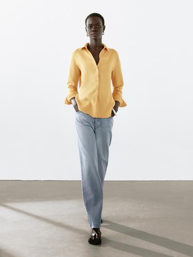 Camisa fluida 100% lino - Amarillo de Zara - Imagen 0