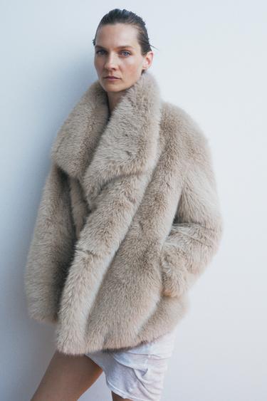 Zara FAUX FUR SHORT COAT ZW COLLECTION - Taupe gray