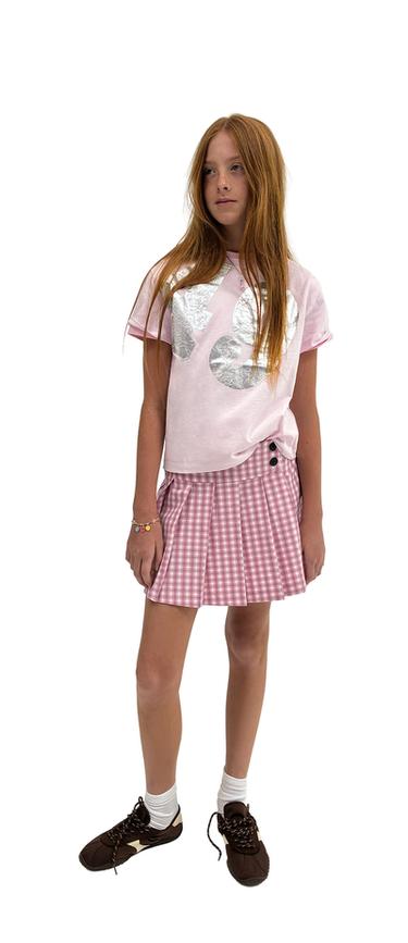 Zara PLAID PLEATED SKIRT - Pink / White