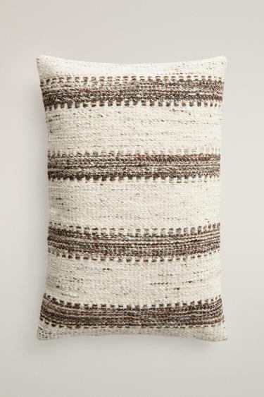 CHRISTMAS STRIPED WOOL CUSHION COVER — Ecru 1