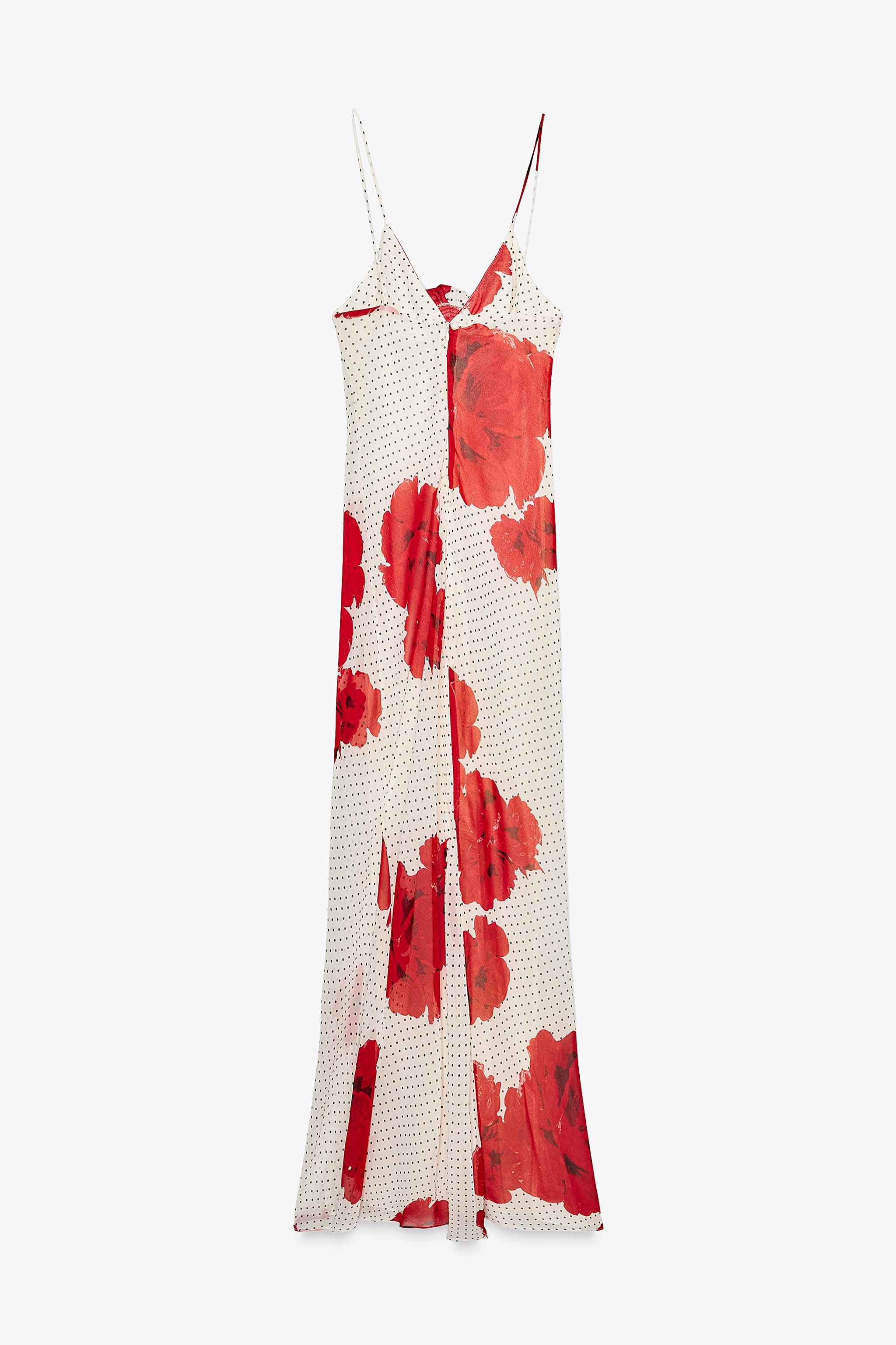 FLORAL PRINT LONG DRESS - White / Red | ZARA Canada FLORAL PRINT LONG DRESS - White / Red | ZARA Canada