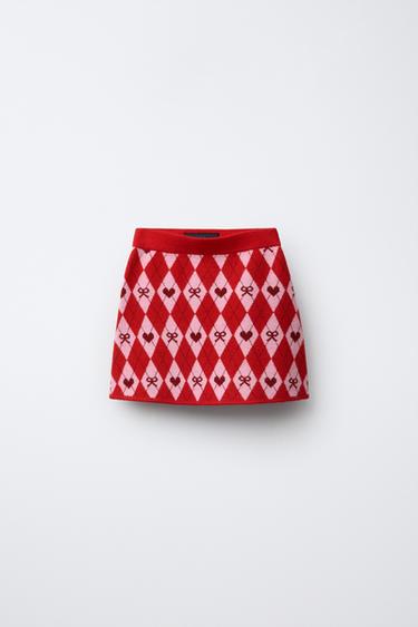 ARGYLE KNIT SKIRT - Red by Zara - Image 0