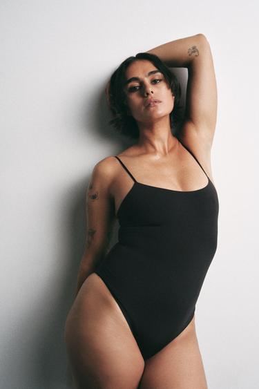 STRAPPY POLYAMIDE BODYSUIT - Black by Zara