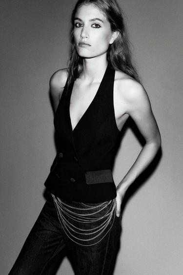 Zara HALTER TUXEDO WAISTCOAT - Black