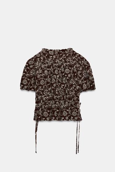 EMBROIDERED TOP - Brown / Ecru by Zara - Image 6