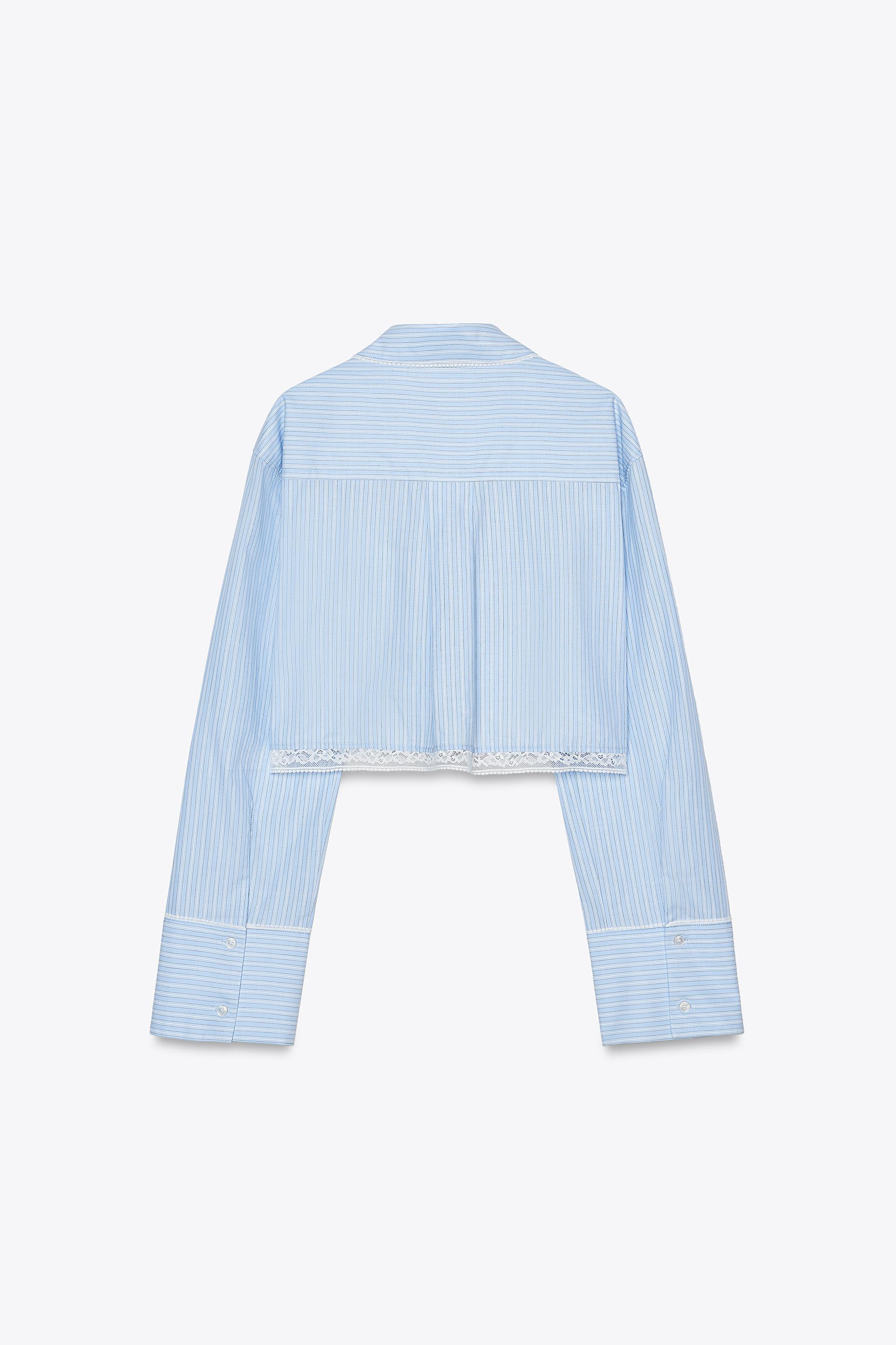 トップス ZARA クロップド丈ストライプシャツ&レーストップ - ライトブルー