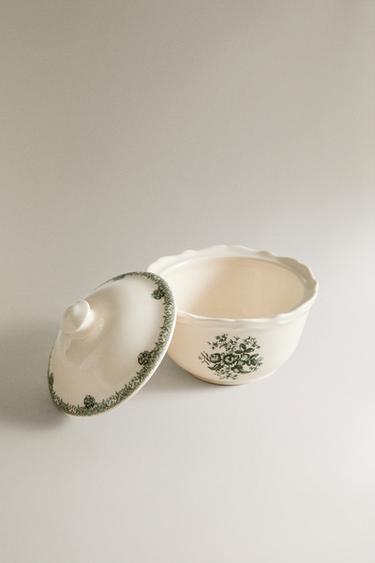 FLORAL EARTHENWARE SUGAR BOWL - Dark olive by Zara - Image 2