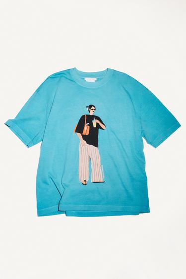PHILIPPA COULES WASHED-EFFECT T-SHIRT - Blue by Zara